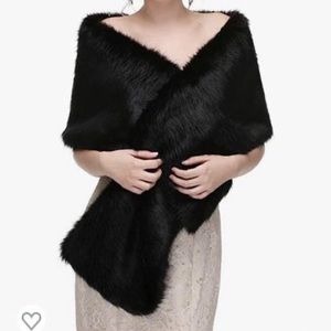 Faux Fur Black Shawl